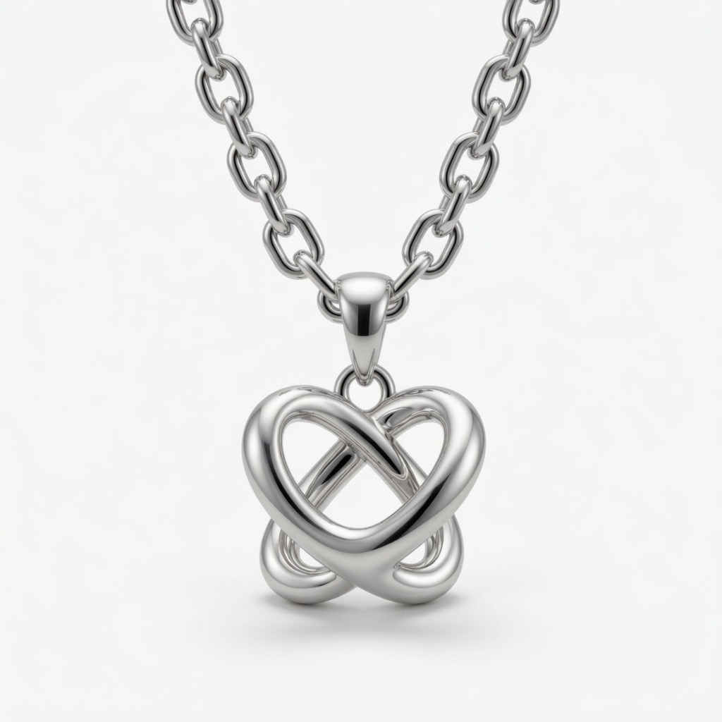 Original silver heart and orbit pendant on its oval-link chain